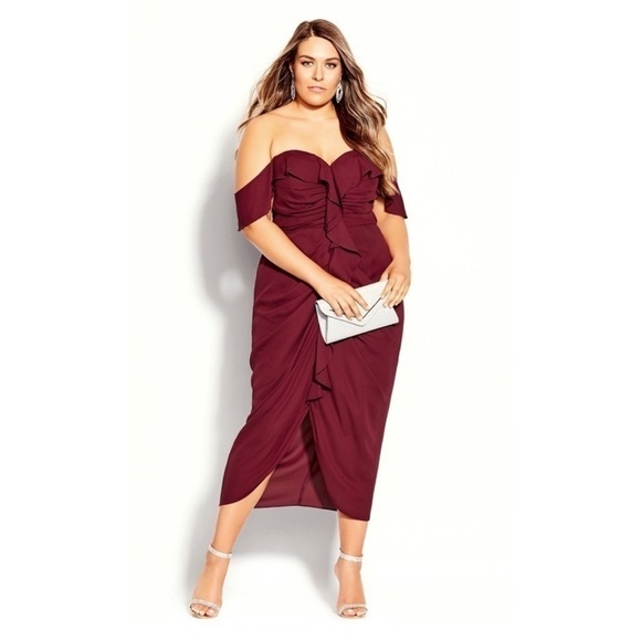 CITY CHIC Va Va Voom Dress In Garnet - Picture 2 of 9